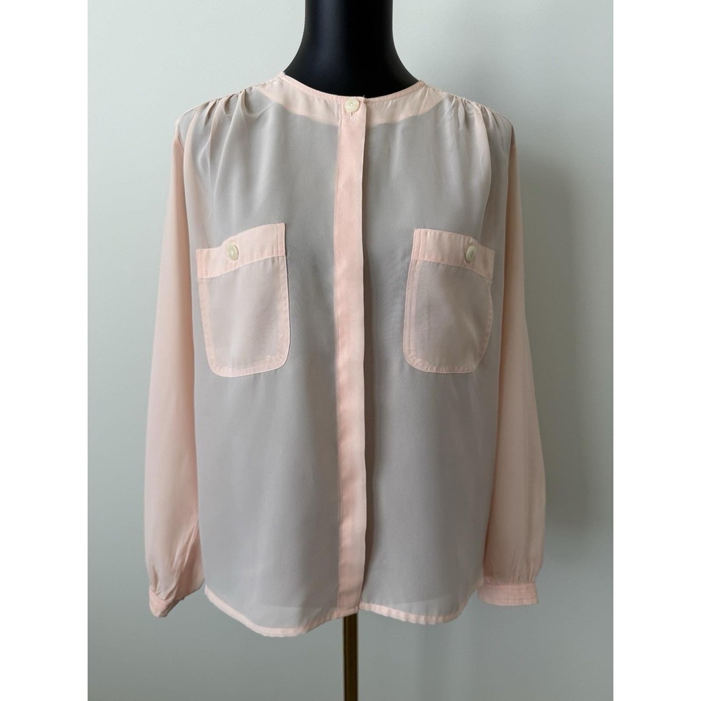 Chaus Vintage Nude Pink Sheer Blouse Sz 10 Elegant Vintage EUC